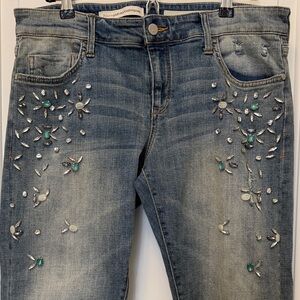 Anthropologie Pilcro Hyphen Embellished Blue Jeans with Floral Accents 29/8